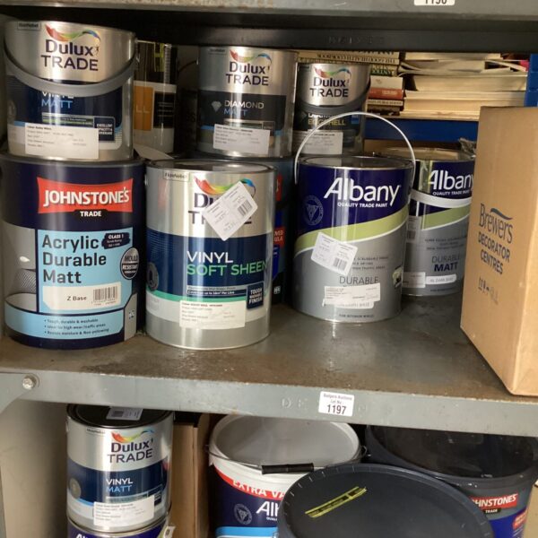 Assorted trade paints including Albany and Dulux emulsion.
