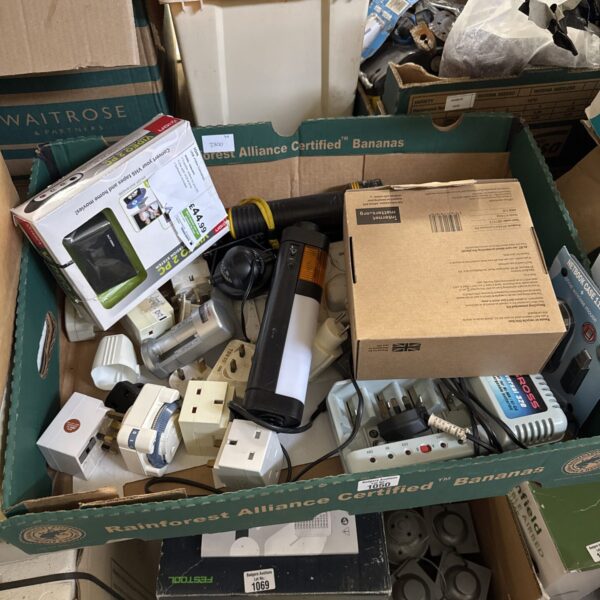 Assorted electrical lot with adapters and video converter.