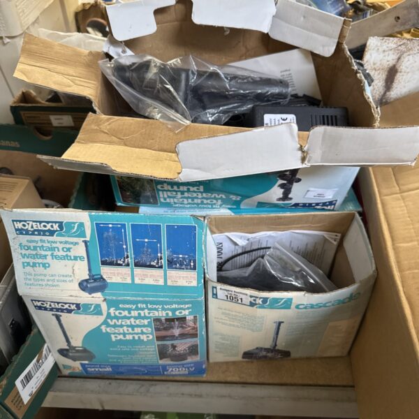 Selection of garden water feature pumps for ponds and fountains.