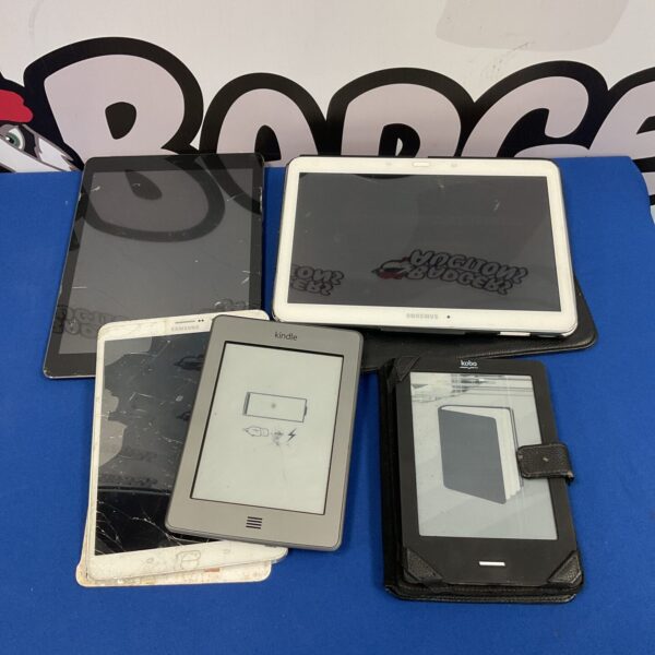 Tablet bundle including Samsung and Apple devices for repair.
