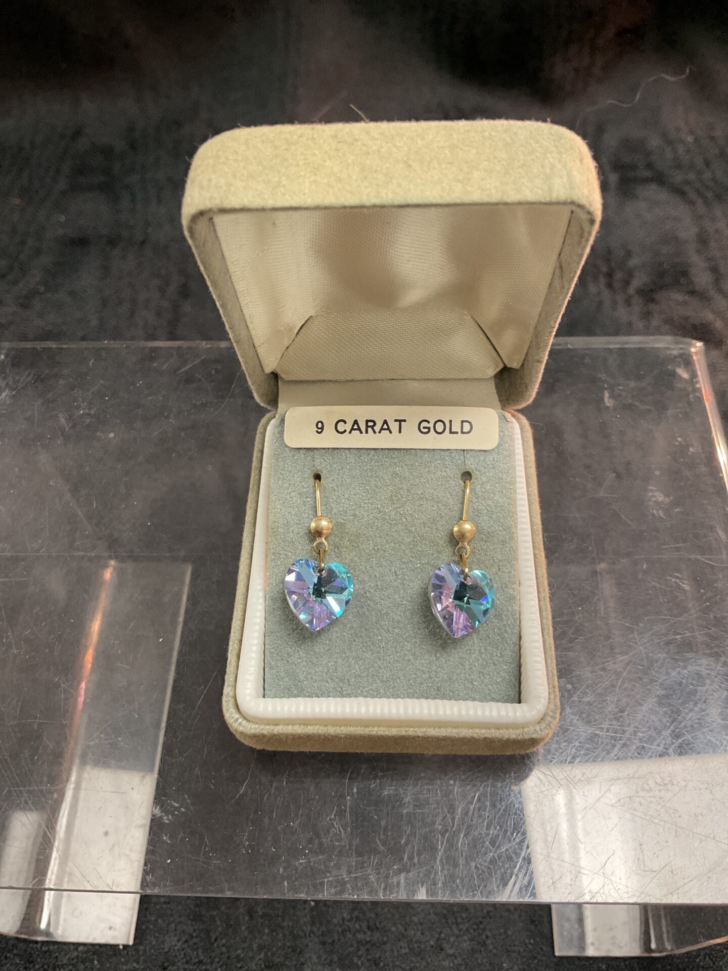854 Pair 9ct gold Crystal drop earrings
