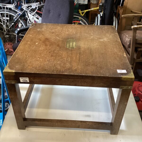 Vintage mahogany coffee table with brass fittings for living room.