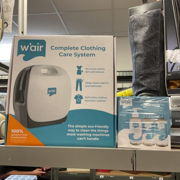 W’air clothing care system packaging, garment refresher device.