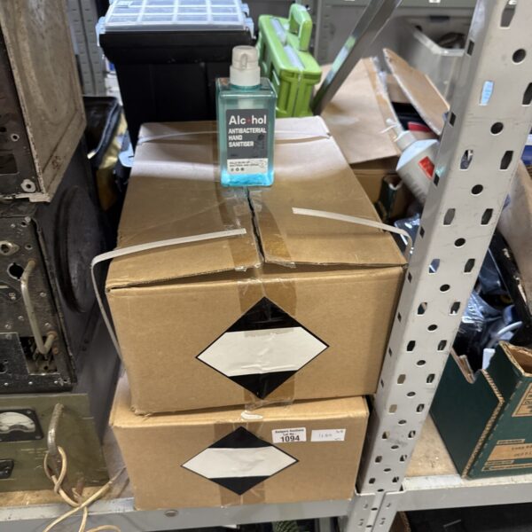 Two sealed boxes of hand sanitiser for hygiene and cleaning.