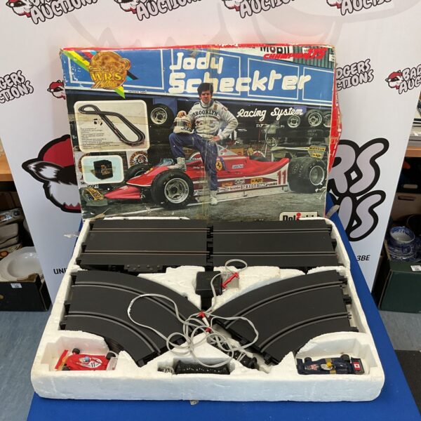 Vintage Polistil Jody Scheckter Scalextric racing set in box.