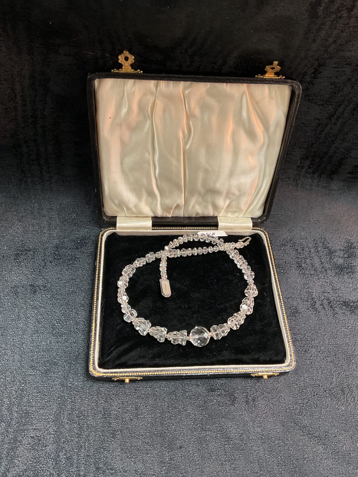 771 Vintage rock crystal necklace with sterling silver clasp in original box