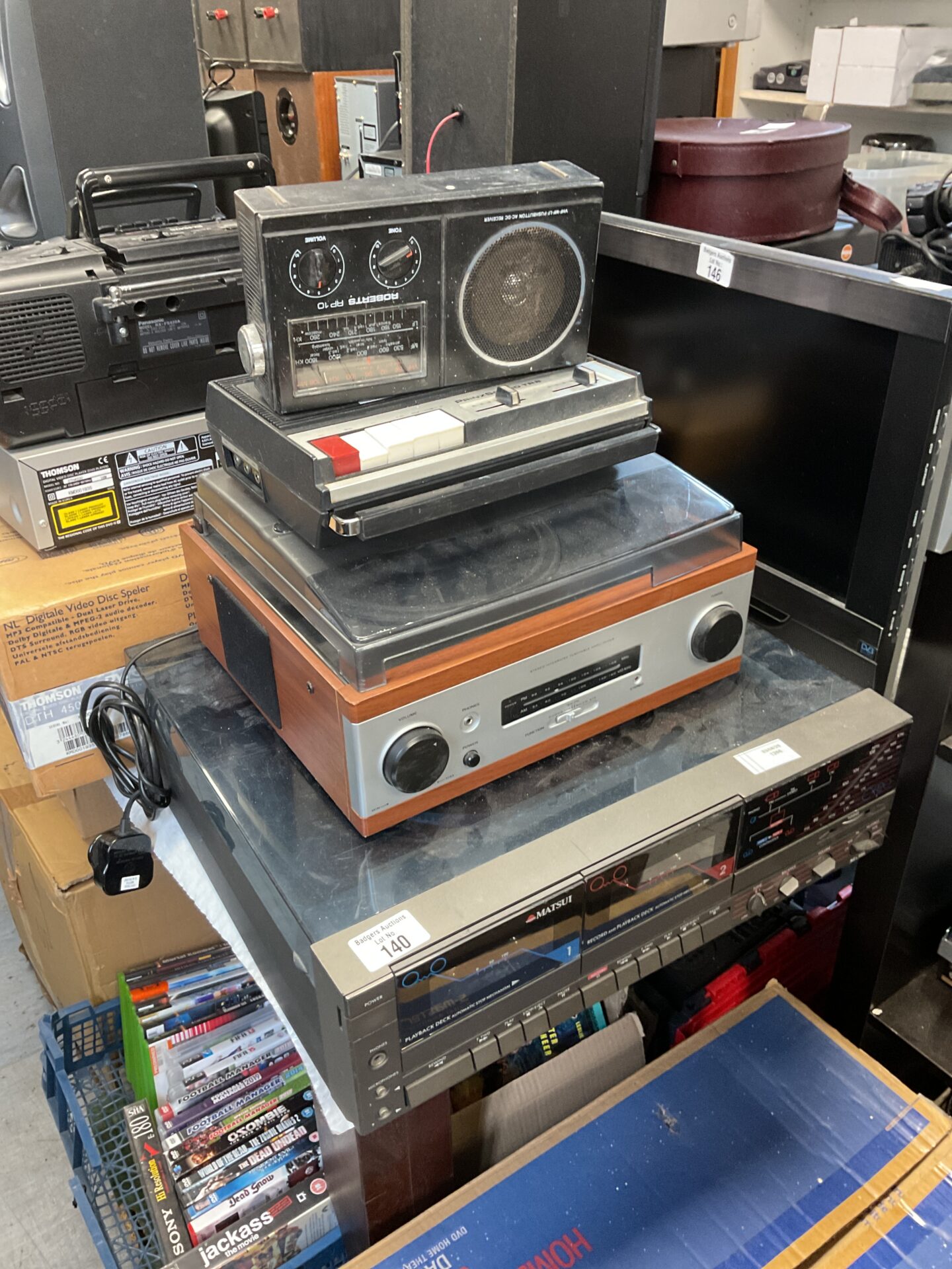 145 Matsui double cassette turntable HiFi system with roberts radio & prinzsound cassette recorder
