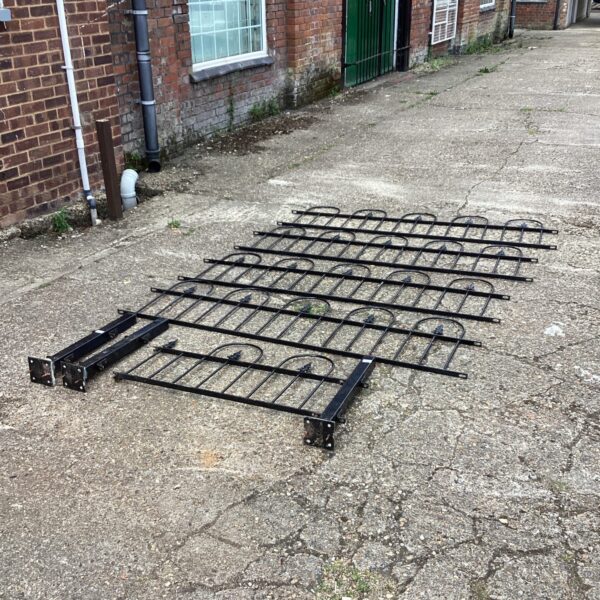 Black iron decorative fencing panel for gardens.