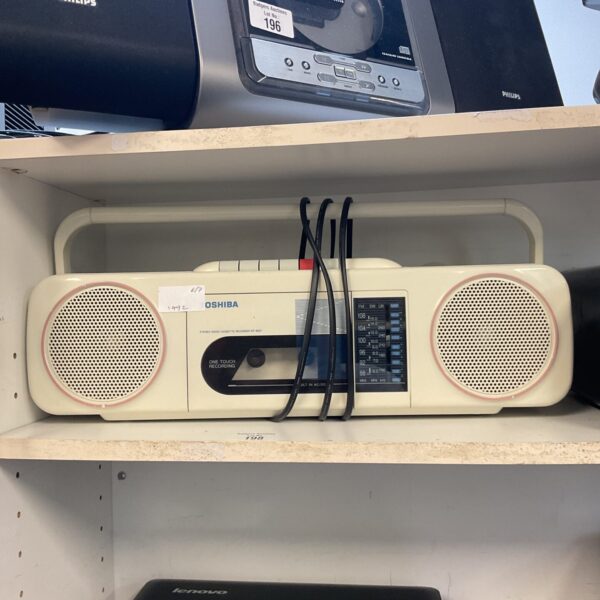 Vintage Toshiba RT-8027 boombox cassette radio in used condition.