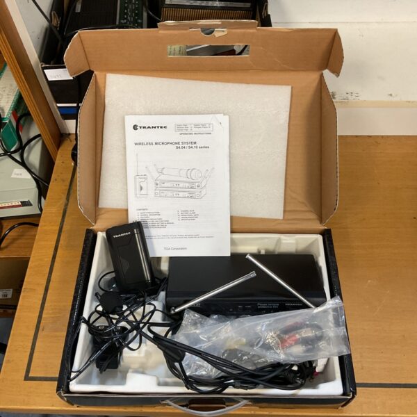 Vintage Trantec wireless microphone system with headset and receiver.