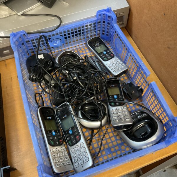 Lot of four vintage BT cordless telephones for collectors.