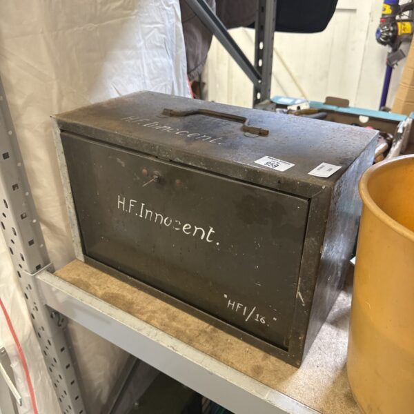 Vintage H.F. Innocent engineers toolbox with four drawers.