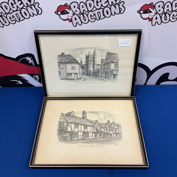 Original pencil drawings of Amersham Church and Kings Arms Hotel.