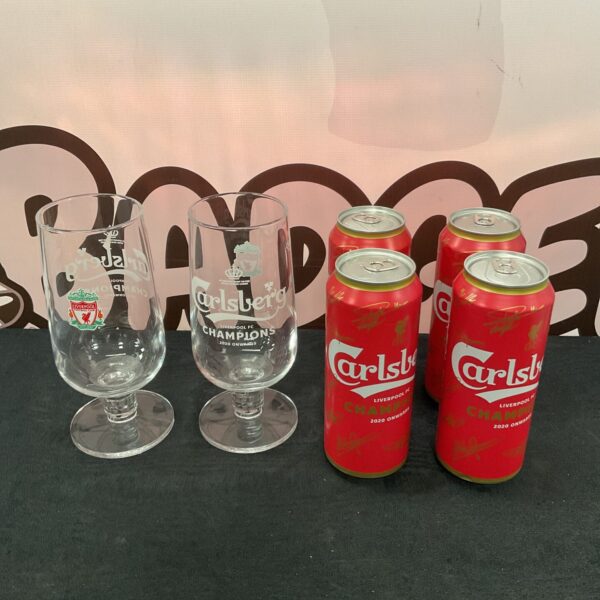 Carlsberg Liverpool Champions set of glasses and cans for collectors.