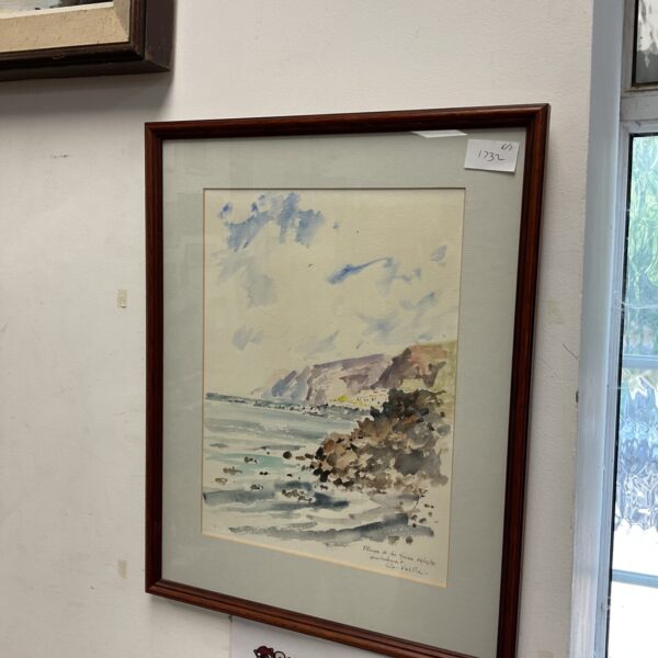 Vintage watercolour painting of Playa de la Arena beach by G veslin.