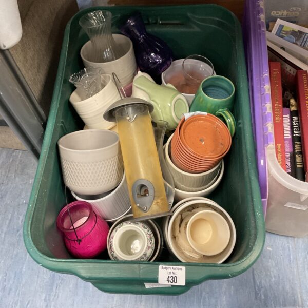 Mixed lot of ceramic and terracotta garden pots for plants.