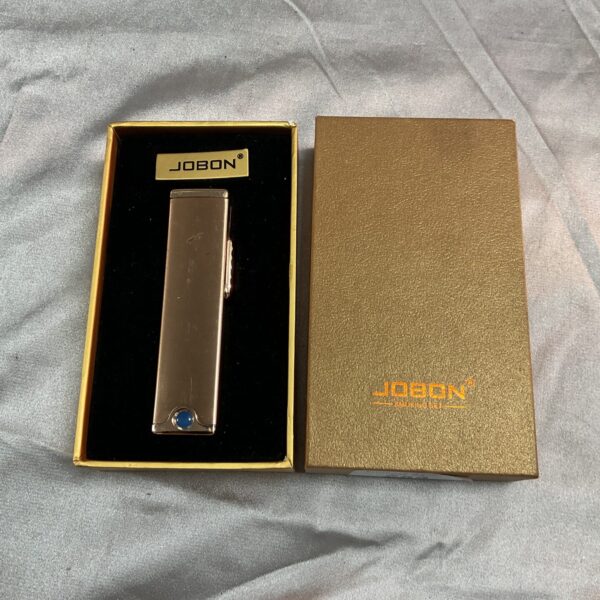 Sleek metallic Jobon electronic lighter with USB charging port.