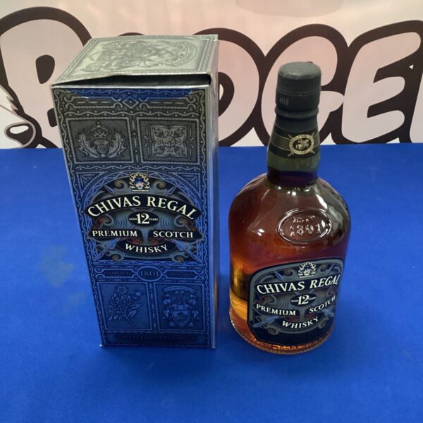 Chivas Regal Premium Scotch Whiskey bottle, 1ltr, collectible spirit.