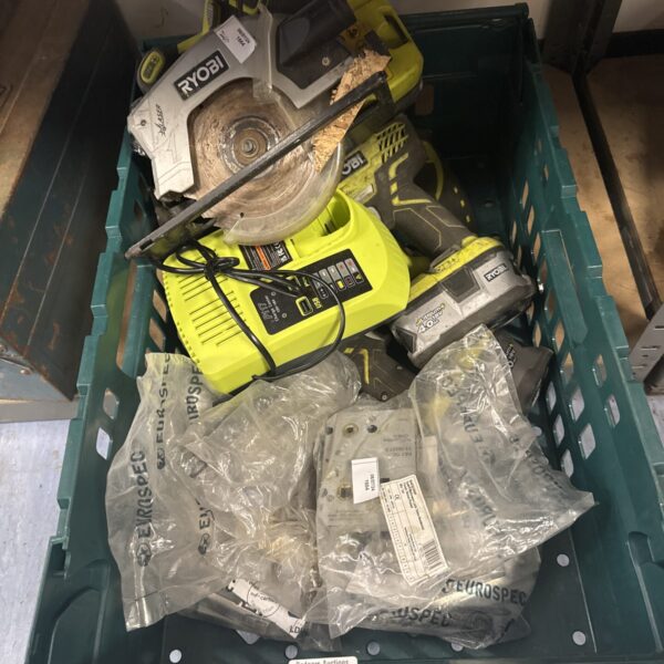 Mixed lot of Ryobi power tools including a circular saw.