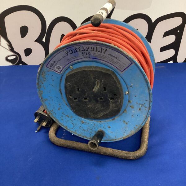 Blue Portapoint 100 extension reel with cable wound around it.