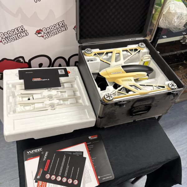 Yuneec Q500 Typhoon drone in its travel case with accessories.