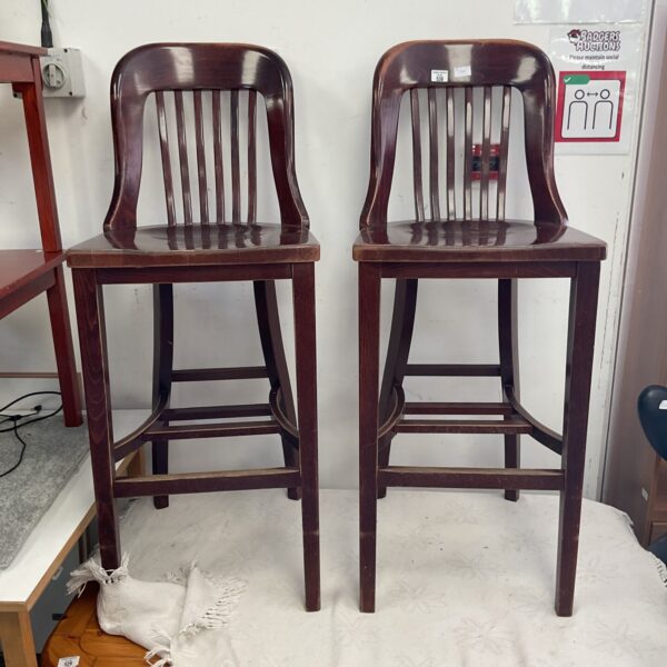 Pair of vintage oak bar stools for kitchen or pub.
