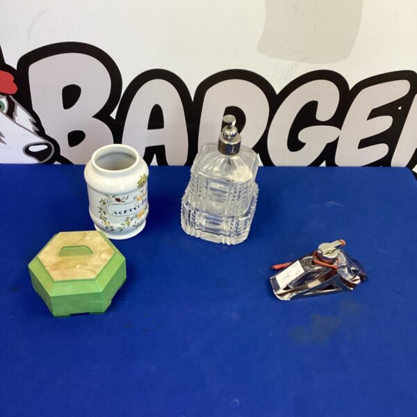 Vintage faceted glass scent bottle, antique perfume container.
