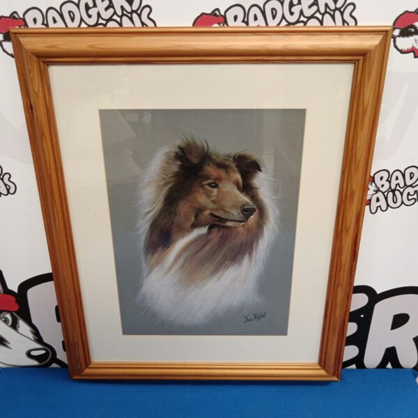 Framed Brian Hupfield print of a beautiful collie dog.