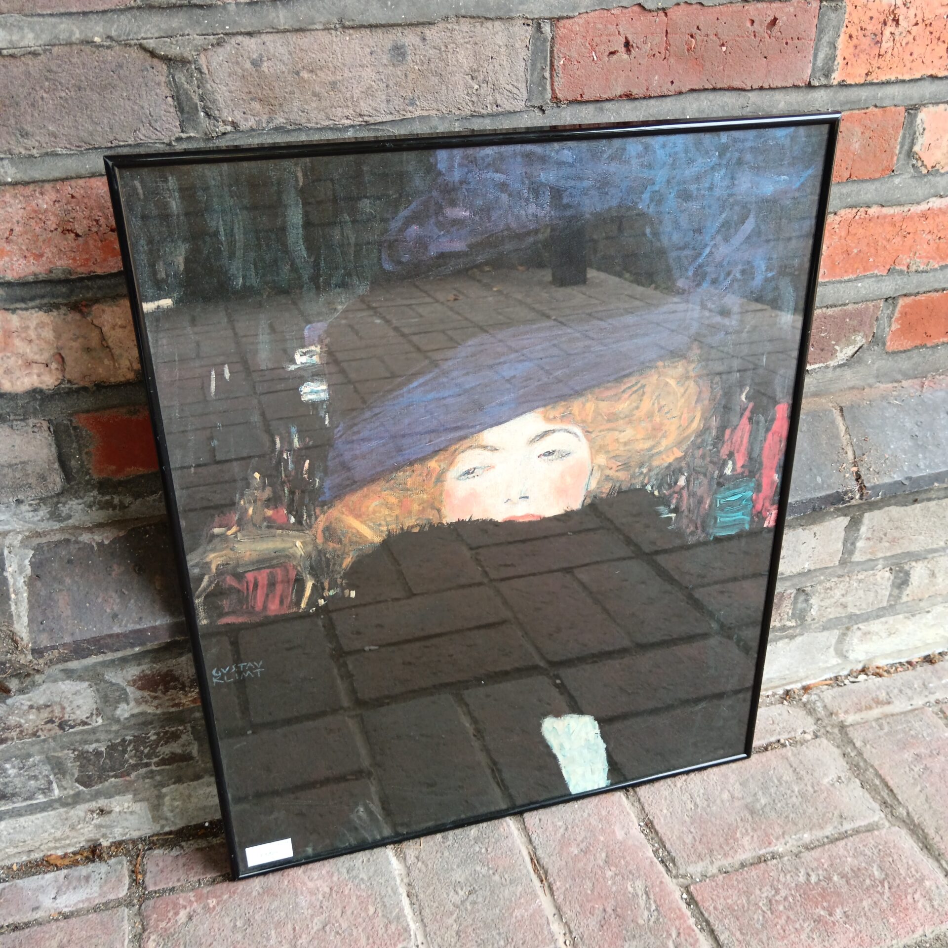 754 Gustav klimt framed print titled lady with hat & feather