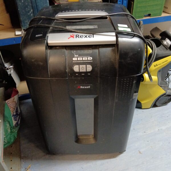 Large Rexel 500x industrial paper shredder for office use.