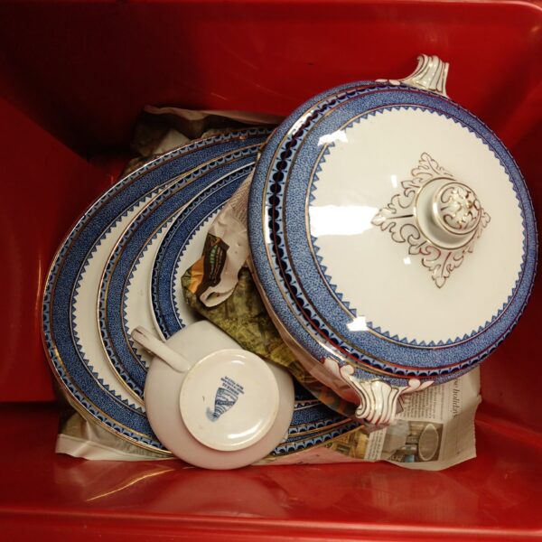 Vintage Hulme Princess crockery set with lidded tureen on display.