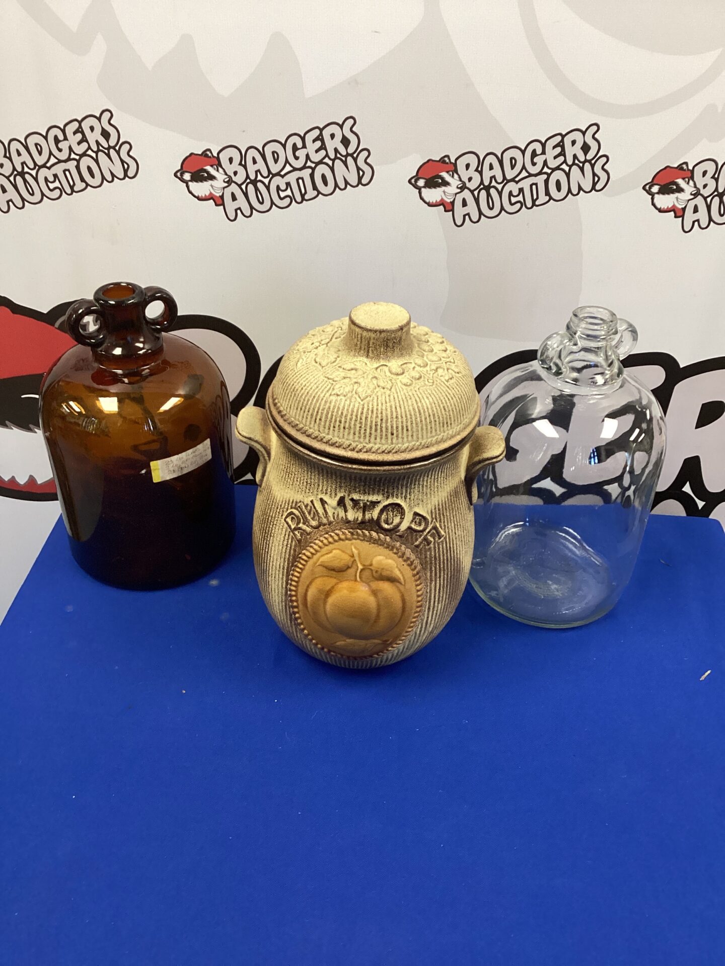 361 German Rumtopf Jar with two Demi Johns