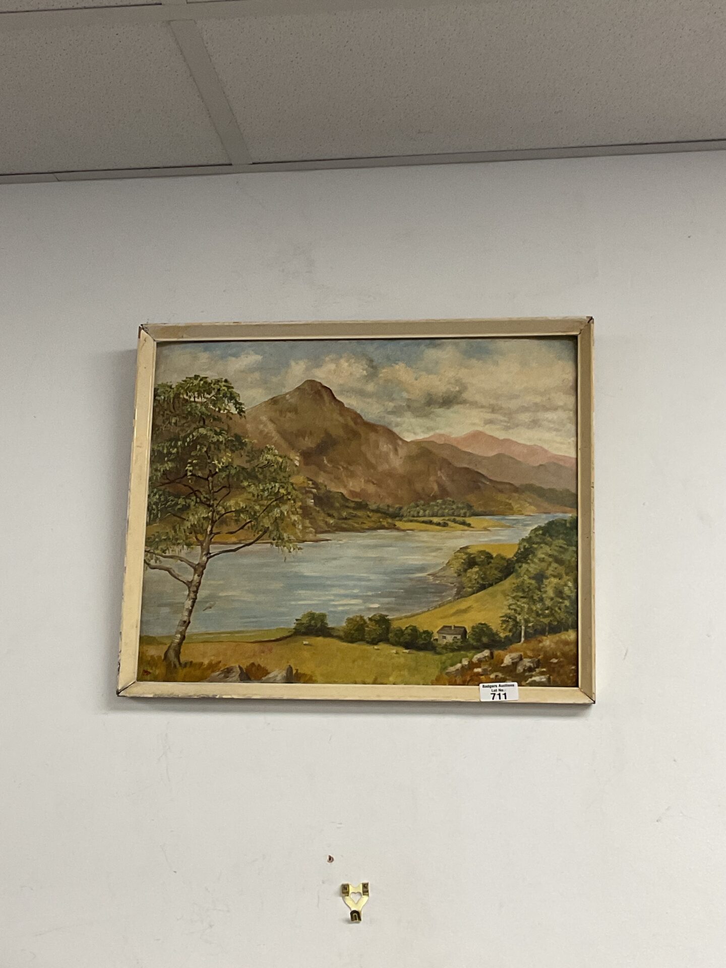 700 Mid century watercolour of a Scottish loch with cottage