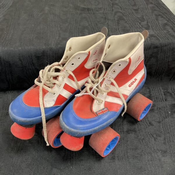 Vintage Gola Pirate roller skates, red and white design.