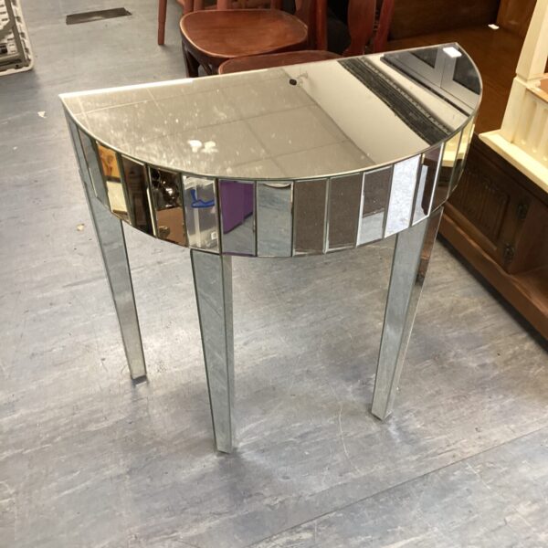 Silver mirrored demi hall table for entryway or hallway.
