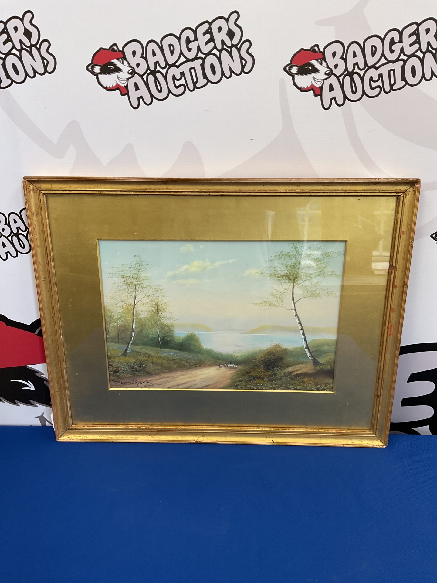 062 j maurice hosking early 20th century watercolour of rural scene with shepherd & sheep