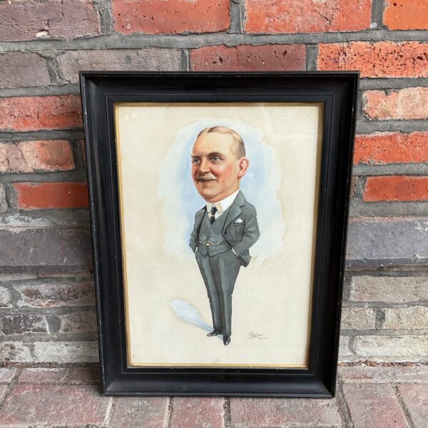 Vintage watercolour portrait by J Higgs of a distinguished gentleman.