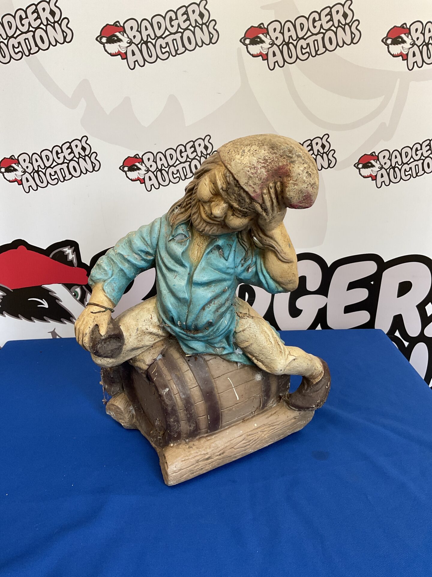 022 Concrete pirate on a Barrel garden ornament