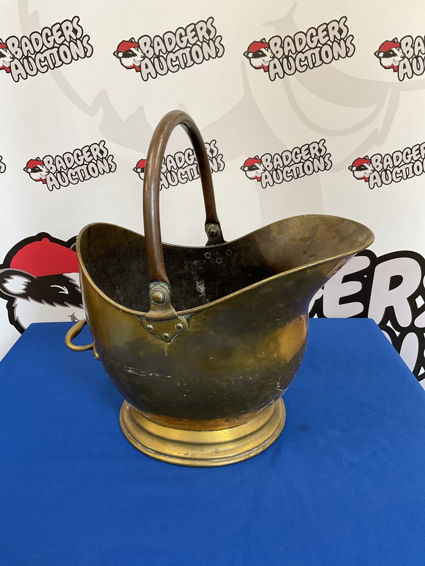 027 Large vintage brass helmet coal scuttle