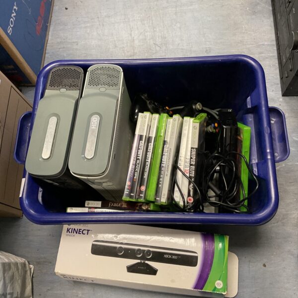 A lot of Xbox 360 consoles and games for retro gaming enthusiasts.
