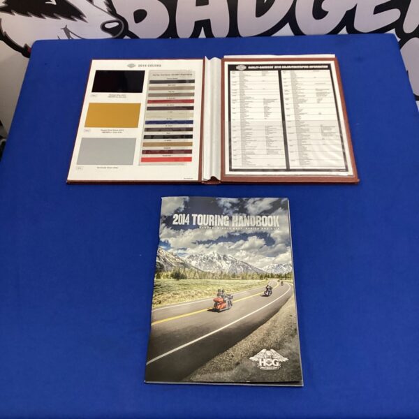 Harley Davidson 2019 colour chart and 2014 touring handbook for motorcycle enthusiasts.