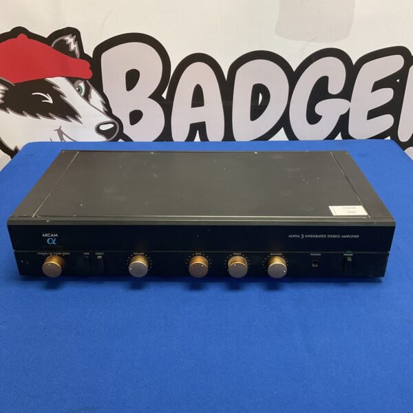 Front view of vintage Arcam Alpha 3 integrated amplifier.