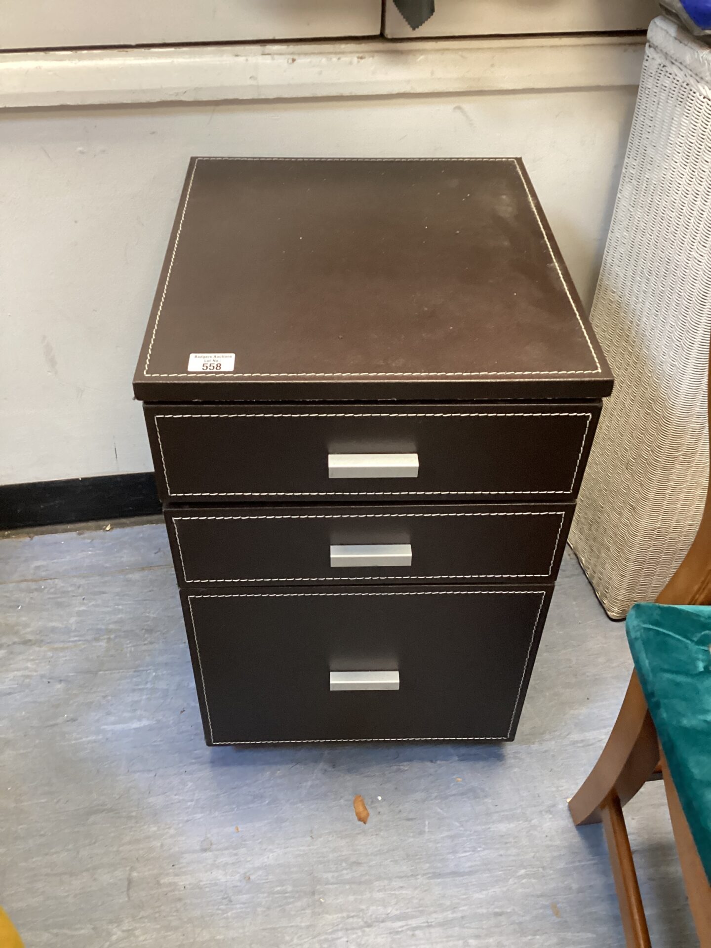 558 Leather bound under desk three drawer cabinet