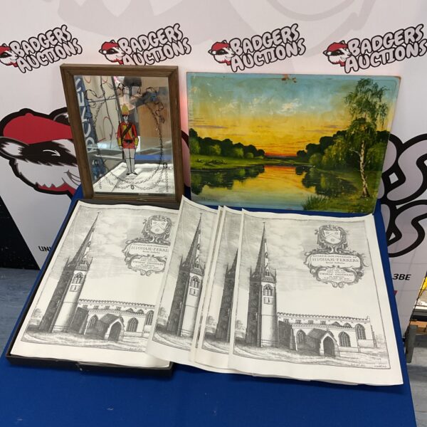 Lot of vintage church prints depicting architectural landscapes.