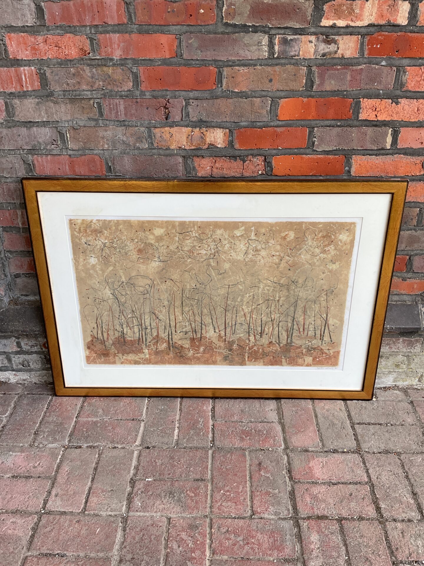 671 heather metcalf modernist signed etching landscape with trees