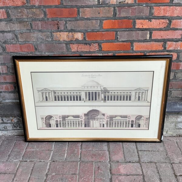 Detailed vintage French architecture print of Juan Bain elevation.