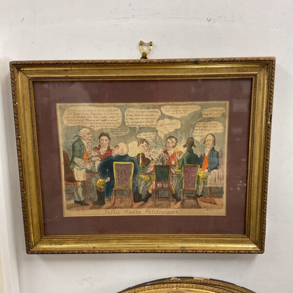 Antique 18th-century George Cruikshank political cartoon depicting public house politicians.