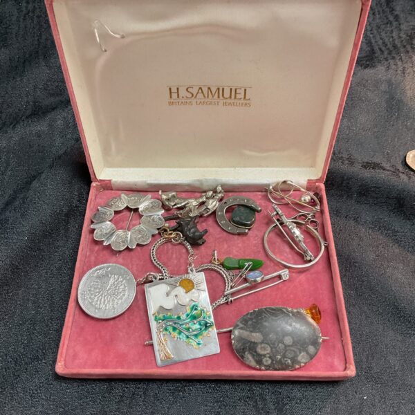Vintage silver brooch collection, antique jewellery lot.