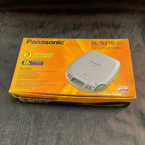 Panasonic SL-S210 portable CD player in original box, vintage audio.