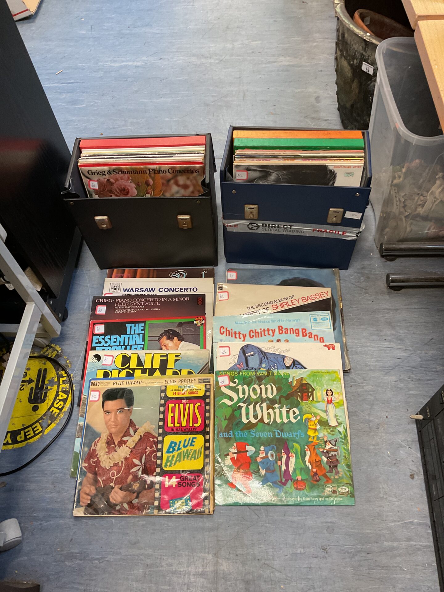 099 Two cases of 12” vinyl records including soundtracks